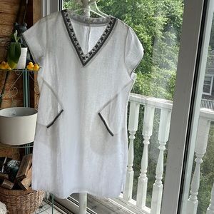 Garnet Hill | Dresses | Garnet Hill White Linen Dress With Blue Trim |  Poshmark